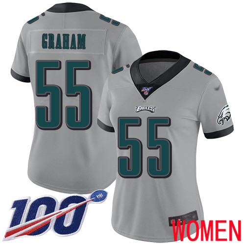 Women Philadelphia Eagles #55 Brandon Graham Limited Silver Inverted Legend NFL Jersey 100th Season